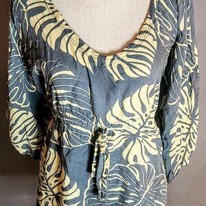 NAPUA COLLECTION Honolulu Monstera Leaf Dress Tropical Beach OS Gray EUC
